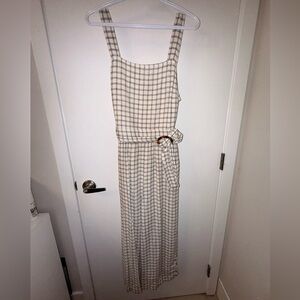American Eagle Outfitters Cream Checkered Midi Dress